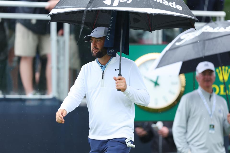 Scottie Scheffler makes his way to the tenth tee to start the second round of the 2024 PGA Championship.