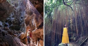 拼圖，柴山天雨洞(左)、一簾幽夢 | The collages shows Chaishan Tianyu Cave (left) and a curtain of love dreams (right) (Courtesy of IG/@melissaxhiker/@jamiekao917)