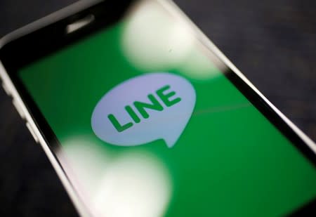 The logo of free messaging app Line is pictured on a smartphone in this photo illustration taken in Tokyo, Japan