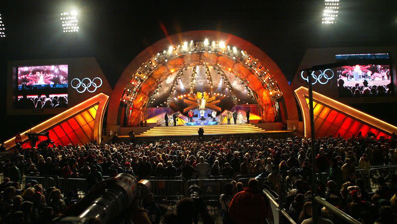 The Olympic Medals Plaza in Salt Lake City is pictured on Feb. 17, 2002.