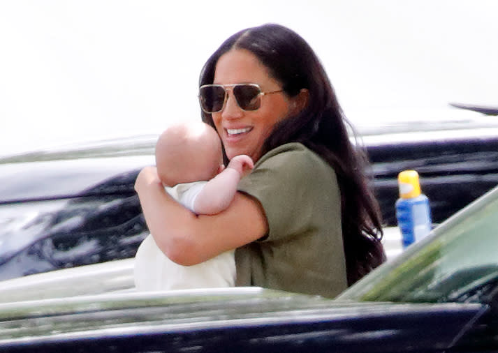 The duchess looked relaxed and happy watching her husband Prince Harry at the polo [Photo: Getty]