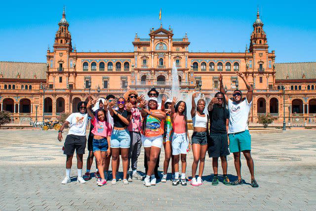 <p>Courtesy of Lamar Shambley</p> Lamar Shambley (far right) in Seville, Spain, with a Teens of Color Abroad group.