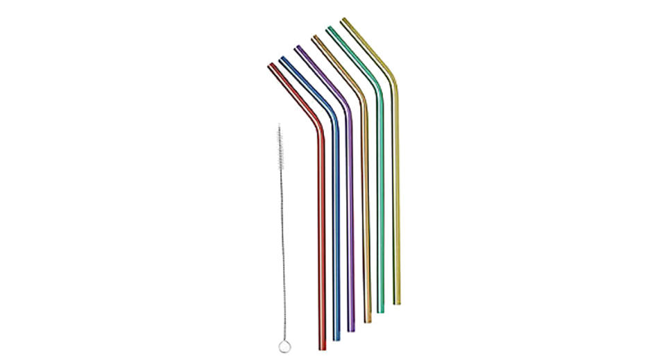 6 Joie Rainbow-Coloured Stainless Steel Drinking Straws