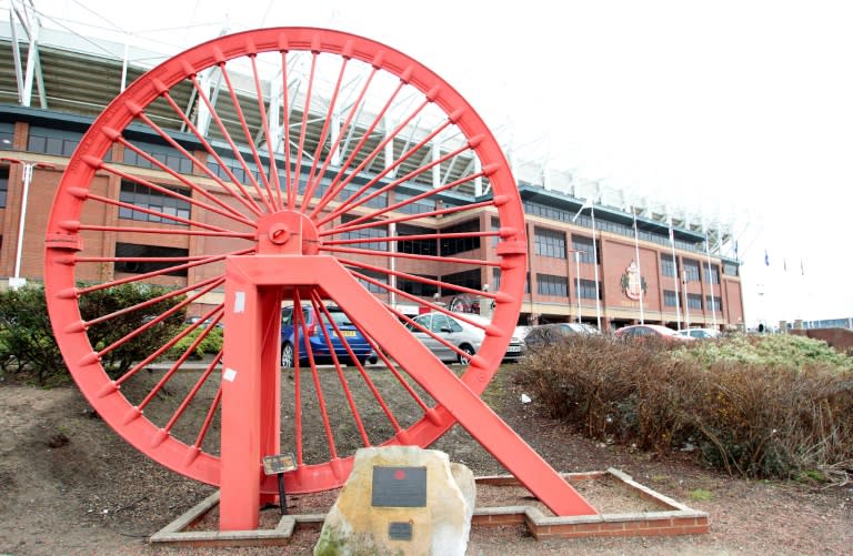 A pit wheel in front of the Stadium of Light. The city's pride now rests on its football team