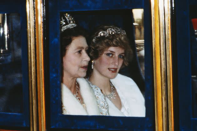 The Princess of Wales and the Queen attend the Opening of Parliament in London in November 1982. (Photo: Terry Fincher/Princess Diana Archive/Getty Images)