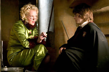 <p>Miranda Richardson as Rita Skeeter and Daniel Radcliffe as Harry Potter in Warner Bros. Pictures' Harry Potter and the Goblet of Fire - 2005</p>