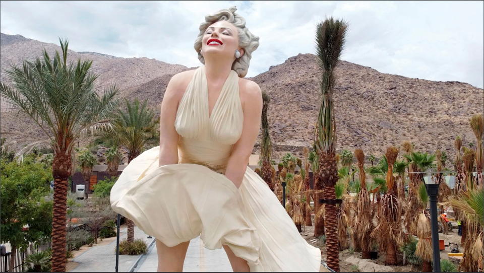 A controversial statue of actress Marilyn Monroe stands in front of the Palm Springs Art Museum in Palm Springs, California, U.S. June 23, 2021. Picture taken June 23, 2021. REUTERS/Sandra Stojanovic