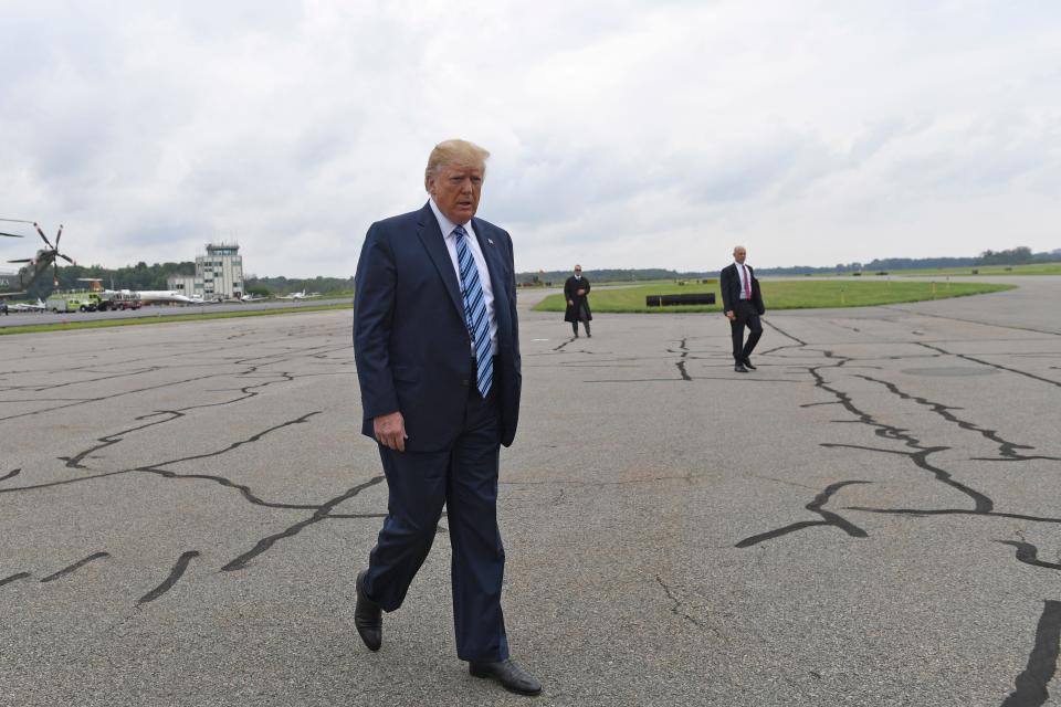 President Donald Trump walks towards Air Force One in Morristown, New Jersey.