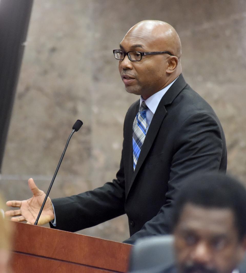 FILE - Georgia State Sen. Harold Jones speaks, D-Augusta, speaks at a meeting August 6, 2018. Jones has raised nearly $52,000 for his re-election campaign.