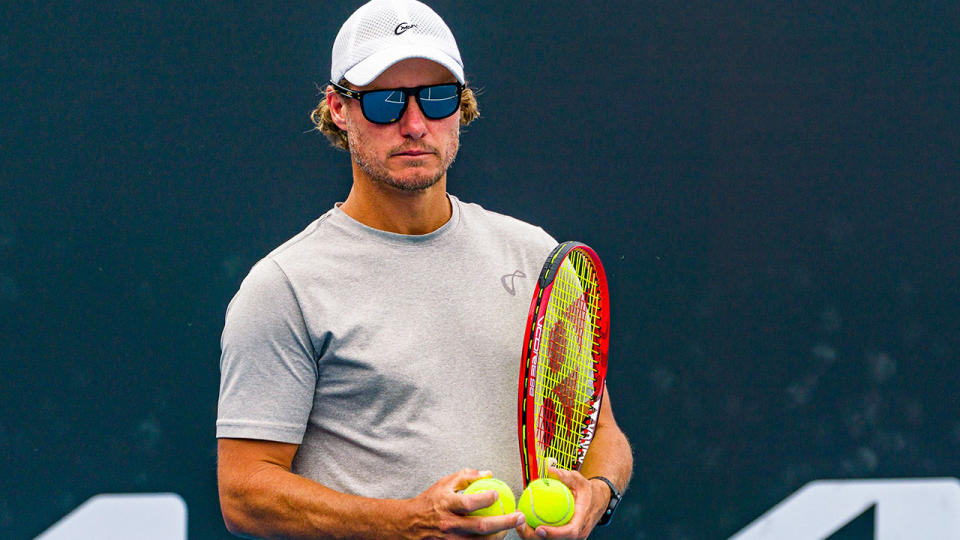 Lleyton Hewitt, pictured here during a practice session before the 2021 ATP Cup.