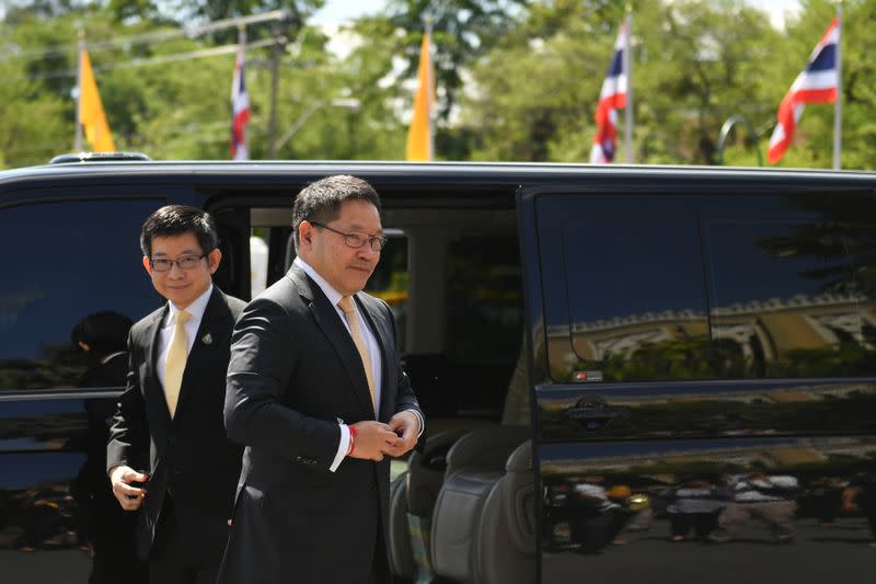 Thailand's Finance Minister Uttama Savanayana holds a press conference at Government House in Bangkok