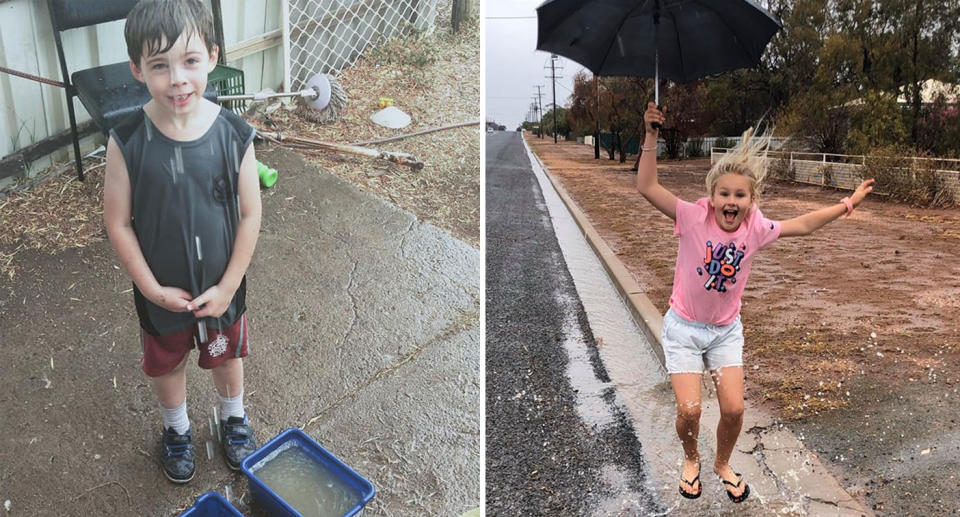 Kids shown playing in the rain as storm dumps up to 50mm on parts of NSW on Sunday.