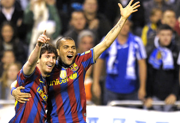 Lionel Messi and Dani Alves previously spent eight seasons alongside each other at Barcelona  (AFP)