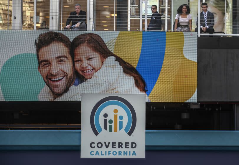 LOS ANGELES, CA-NOVEMBER 4, 2019: Banners promoting Covered California are displayed during a Covered California Open Enrollment Kickoff Event at The Bloc in downtown Los Angeles. The event was held to help raise awareness among Angelenos that part of living a healthy and active lifestyle is to have affordable, quality health coverage. (Mel Melcon/Los Angeles Times)