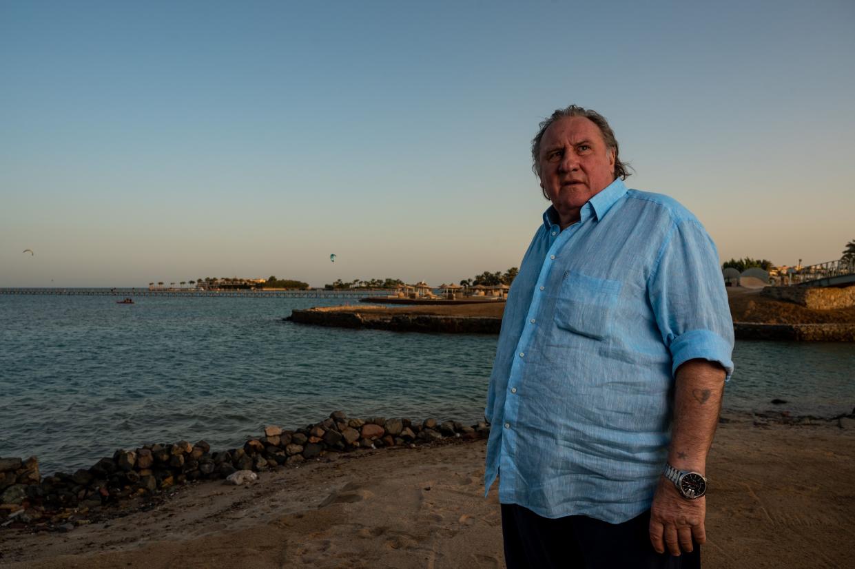 Gerard Depardieu poses at a resort a day after receiving the Career Achievement Award during the El Gouna Film Festival in the Egyptian resort of el Gouna, on Oct. 24, 2020.