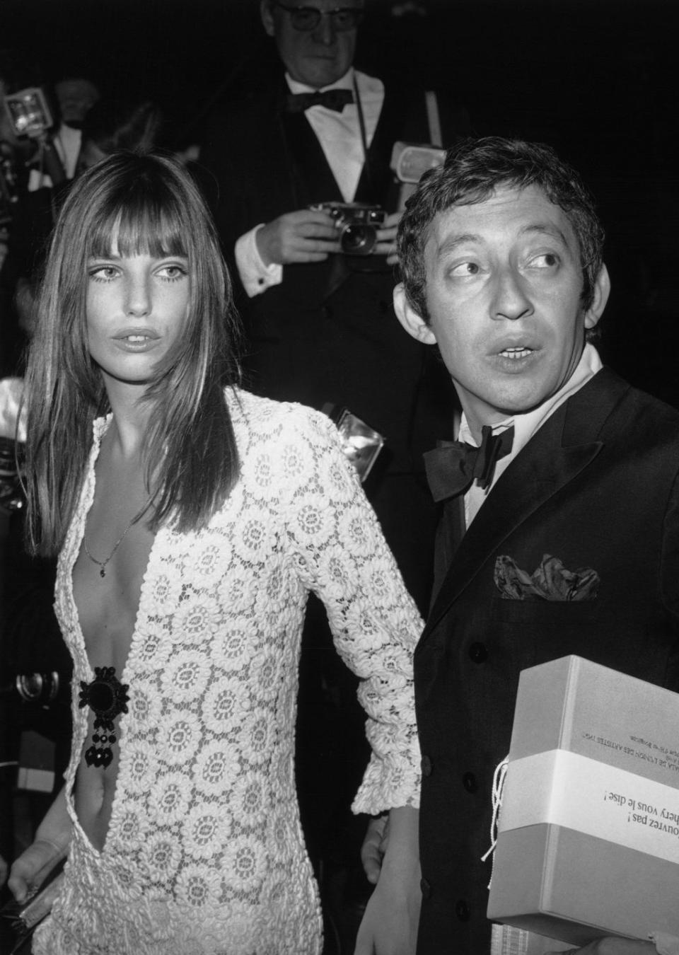 france april 25 serge gainsbourg and jane birkin arriving at the artists unions gala, paris photo by keystone francegamma keystone via getty images