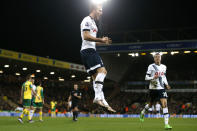 Football Soccer - Norwich City v Tottenham Hotspur - Barclays Premier League - Carrow Road - 2/2/16 Tottenham's Harry Kane celebrates scoring their second goal Action Images via Reuters / Paul Childs Livepic EDITORIAL USE ONLY. No use with unauthorized audio, video, data, fixture lists, club/league logos or "live" services. Online in-match use limited to 45 images, no video emulation. No use in betting, games or single club/league/player publications. Please contact your account representative for further details.