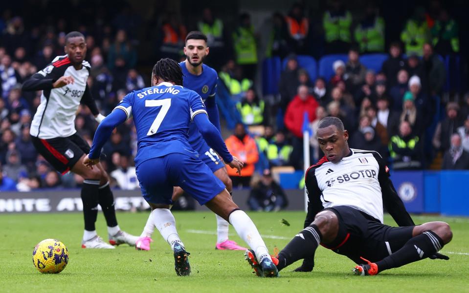 Issa Diop penalised for a foul on Raheem Sterling which results in a Chelsea penalty