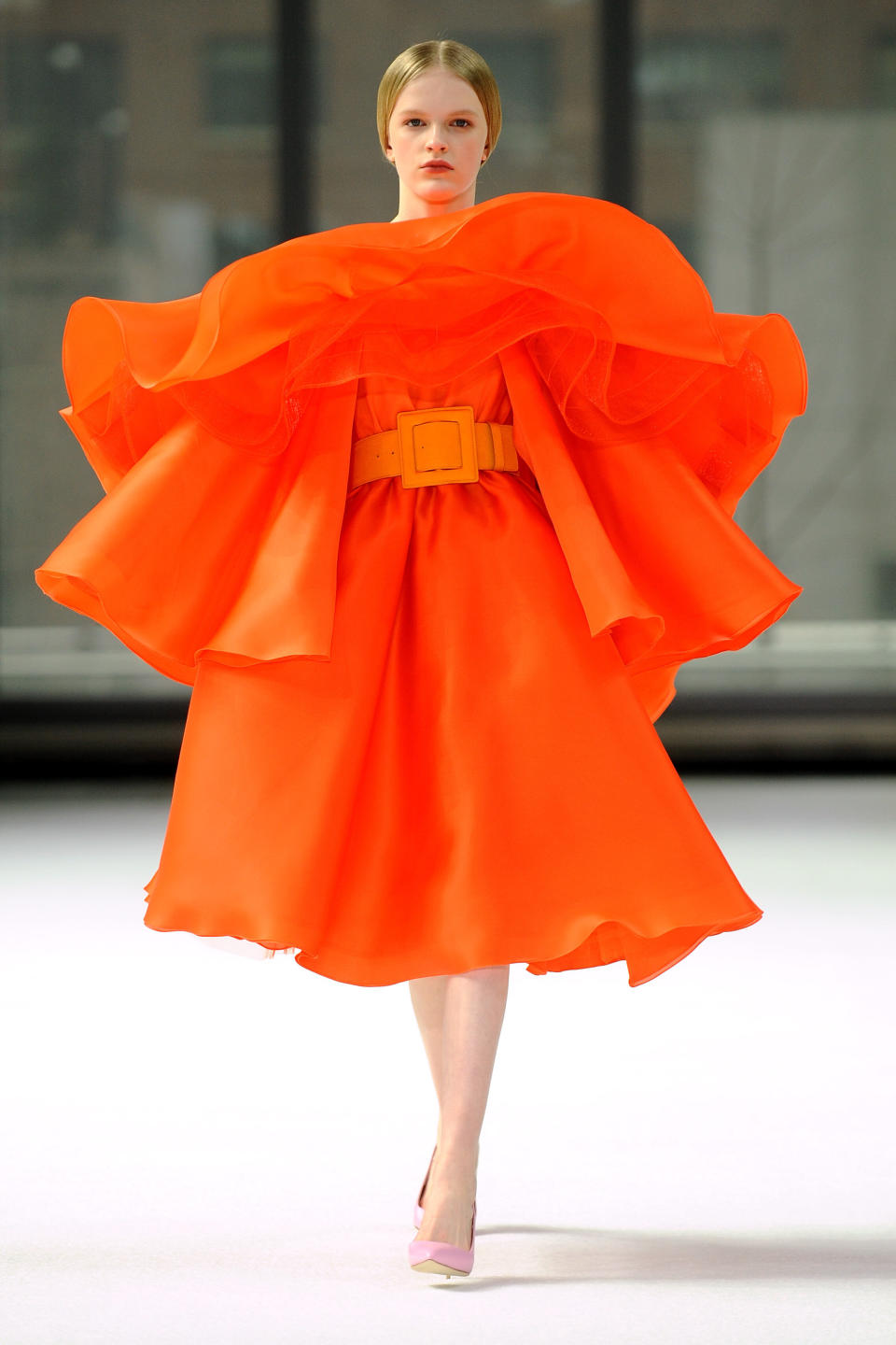A model walks the runway at the Carolina Herrera show during New York Fashion Week on Feb. 10.&nbsp;