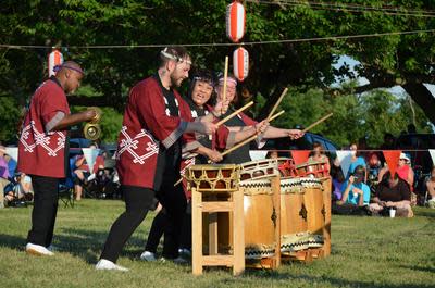 Hoh Daiko drummers from Seabrook Buddhist Temple perform taiko drumming during the Obon Festival.