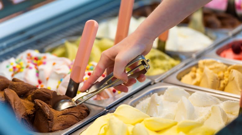 scooping ice cream from container