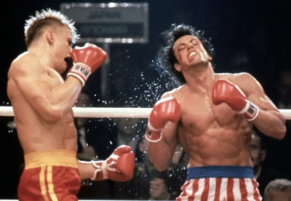 Rocky's body recoiling after being punched in the film