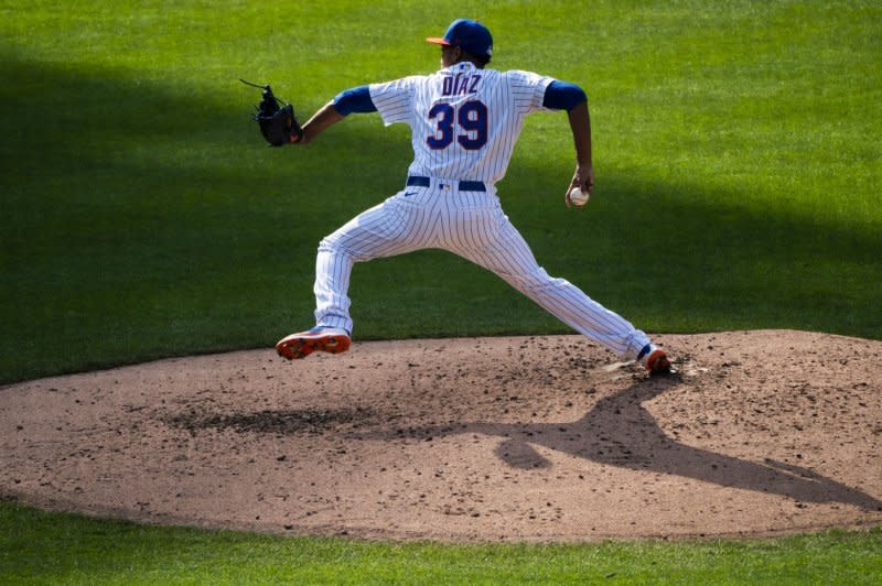 New York Mets relief pitcher Edwin Diaz is suspended for 10 games for violating MLB's rules against using sticky substances. File Photo by Corey Sipkin/UPI