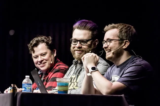 The McElroy brothers, left to right, Justin, Travis and Griffin, will perform live shows of two of their hit comedy podcasts Friday and Saturday at the Palace Theatre.