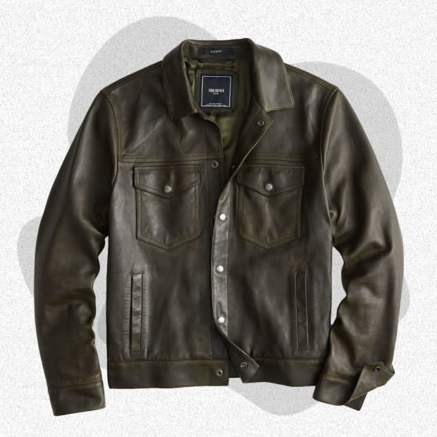 <p>Courtesy of Todd Snyder</p><p>Todd Snyder excels at designing menswear that any guy can pull off a couple steps above any mall brand. The brand’s leather Dylan jacket is a sleek take on the classic <a href="https://www.mensjournal.com/style/trucker-jackets" rel="nofollow noopener" target="_blank" data-ylk="slk:trucker jacket;elm:context_link;itc:0;sec:content-canvas" class="link ">trucker jacket</a>, featuring snap buttons and slightly oversized chest pockets. The Italian leather boasts a burnished finish for a slightly lived-in look. The Dylan jacket is one of Snyder’s key pieces; it’s available season after season, often in several colors. Currently, black and olive leather are on offer, as well as several shades of suede. Good luck picking just one. </p><p>[$1,398; <a href="https://go.skimresources.com?id=106246X1712071&xs=1&xcust=mj-bestleatherjackets-jzavaleta-080423-update&url=https%3A%2F%2Fwww.toddsnyder.com%2Fcollections%2Fsuede-leather-jackets%2Fproducts%2Fburnished-leather-dylan-jacket-olive-1" rel="noopener" target="_blank" data-ylk="slk:toddsnyder.com;elm:context_link;itc:0;sec:content-canvas" class="link ">toddsnyder.com</a>]</p>