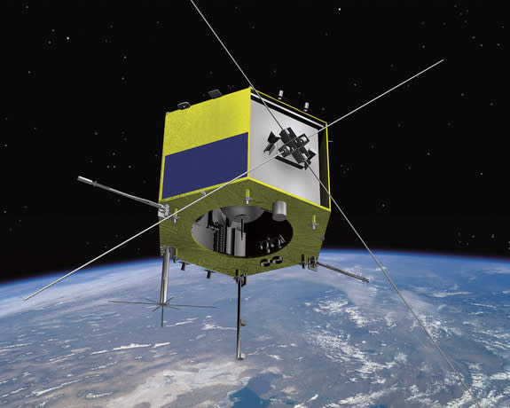 Artist's concept of the Cascade Smallsat and Ionospheric Polar Explorer (CASSIOPE) satellite.