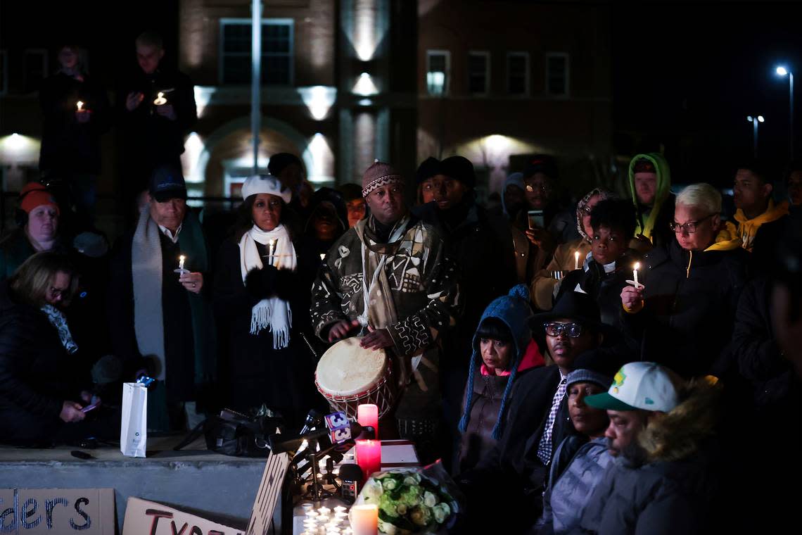 People attend a candlelight vigil for Tyre Nichols, who died after being beaten by Memphis police officers, in Memphis, Tenn., Thursday, Jan. 26, 2023. A gathering to commemorate Nichols’ memory is planned Feb. 25 in Beaufort (Patrick Lantrip/Daily Memphian via AP) Patrick Lantrip/AP