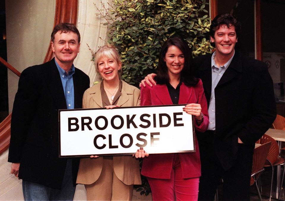 Claire Sweeney, pictured with her former Brookside castmates (L-R)  Trevor Jordache, Mandy Jordache and Peter Phelan, first came to prominence back in 1991 in the Channel 4 soap (PA)