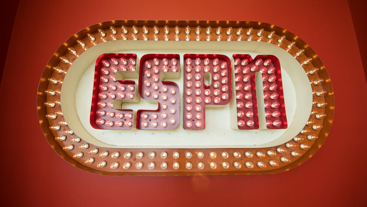  The original ESPN logo on display in Digital Center 2 in Bristol, Connecticut. 