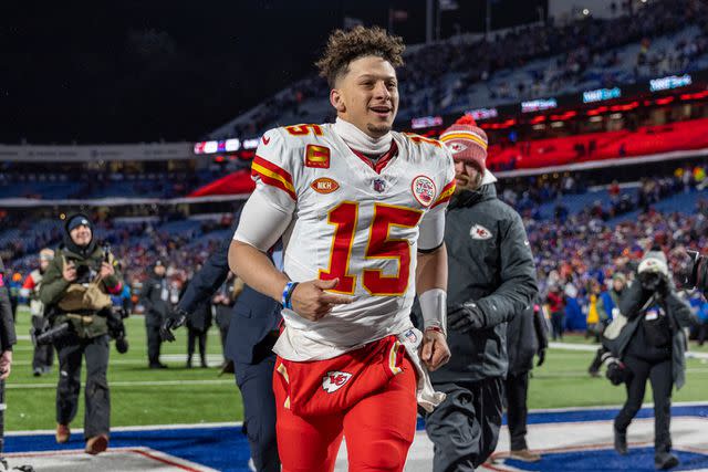 <p>AP Photo/Matt Durisko</p> Patrick Mahomes at Highmark Stadium on January 21, 2024 in Orchard Park, New York.