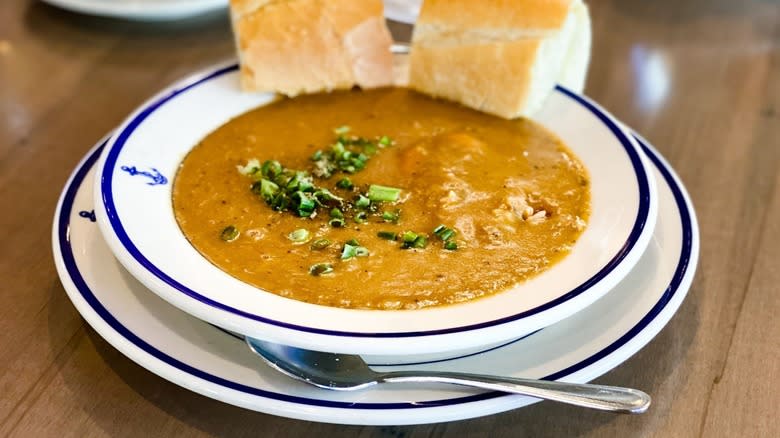 Bowl of gumbo with bread