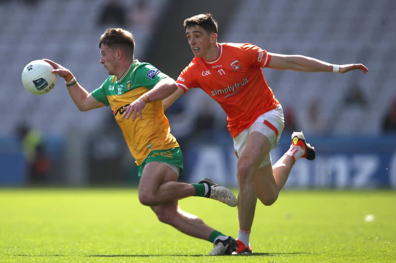 Donegal's Peadar Mogan in action against Armagh's Rory Grugan during the Division Two final at Croke Park in March