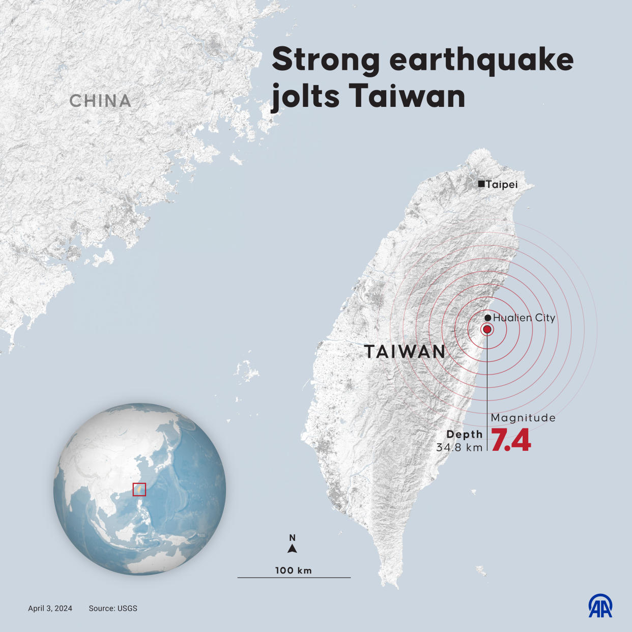 A map showing Taiwan in relation to China.