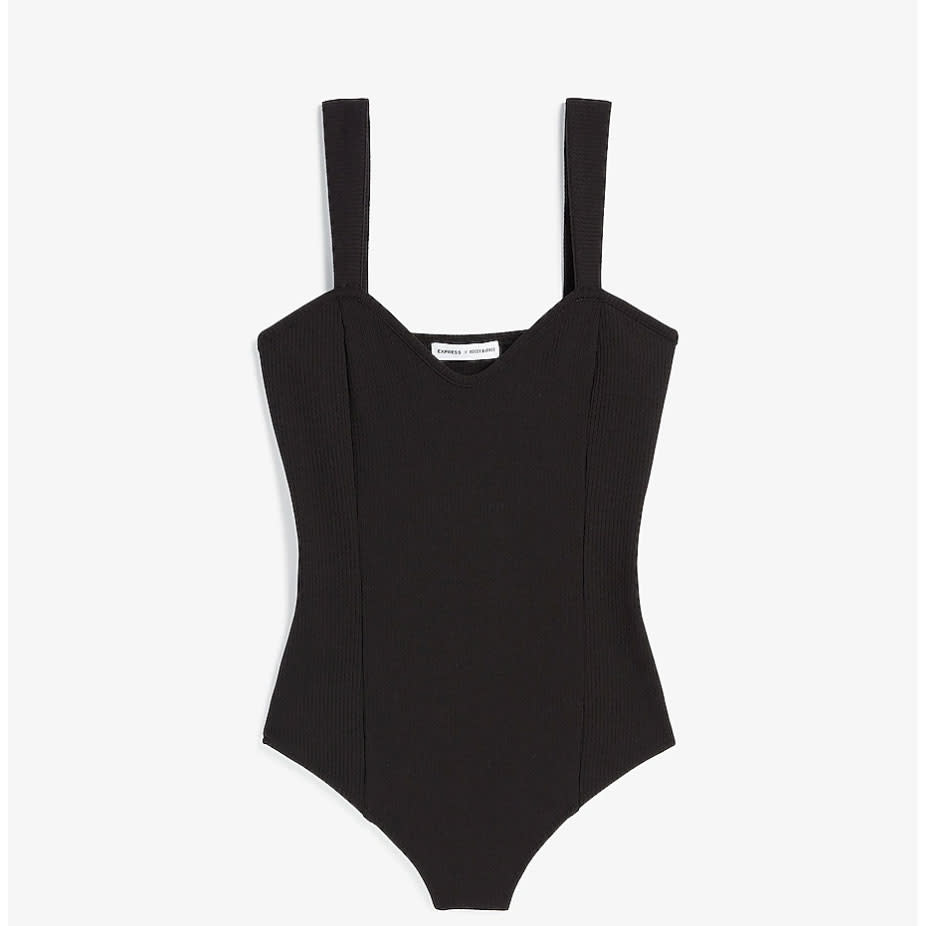 Express x Rocky Barnes Ribbed Sweetheart Thong Bodysuit (Photo: Express)