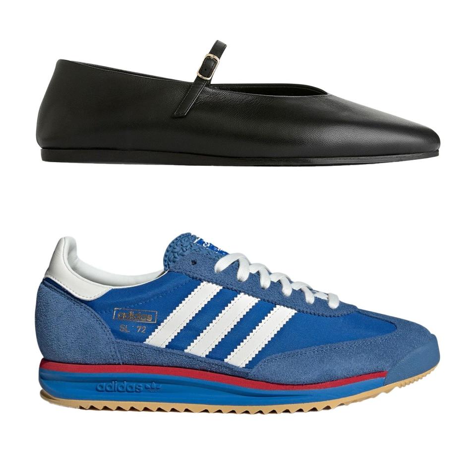 Women: Leather Mary-Jane flats, £159, Arket; Men: SL 72 RS trainers, £80, Adidas