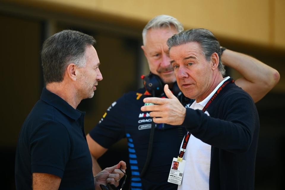 Christian Horner held a meeting with Max Verstappen’s manager Raymond Vermeulen (right) in Dubai on Monday (Getty Images)