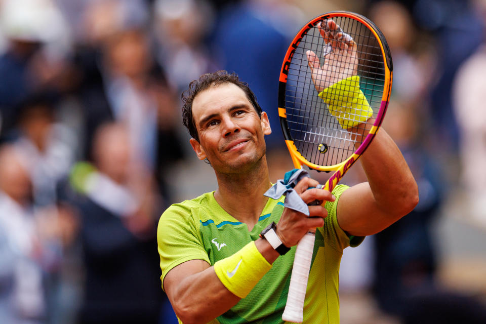 Rafa Nadal (pictured) thanks the crowd after winning his French Open match.