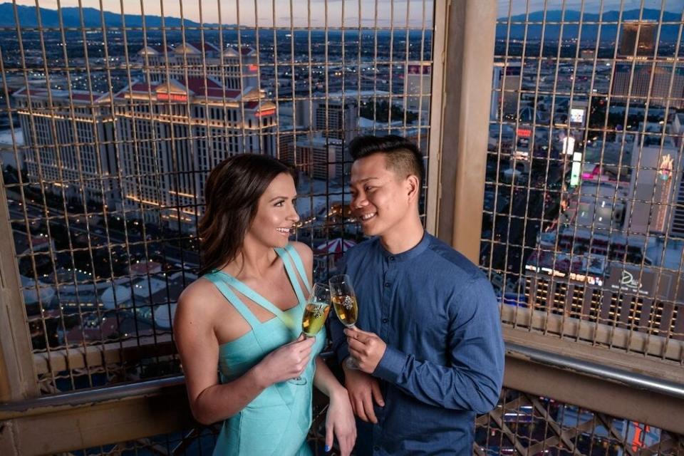 Enjoy panoramic views atop the Eiffel Tower at Paris Las Vegas