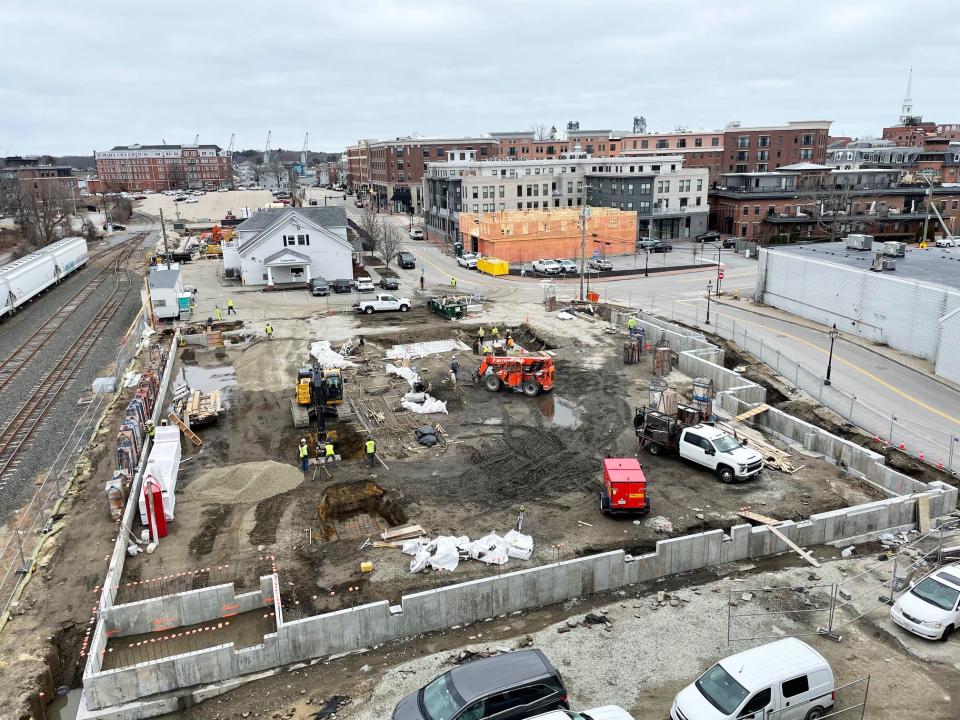 Work continues Monday, March 4, 2024 on a major mixed-use project at 70 Maplewood Ave in Portsmouth, which is one of multiple project being built near the city's Foundry Place parking garage.
