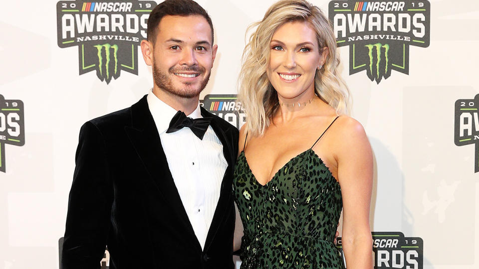 Kyle Larson and wife Katelyn, pictured here at the Monster Energy NASCAR Cup Series Awards in 2019.