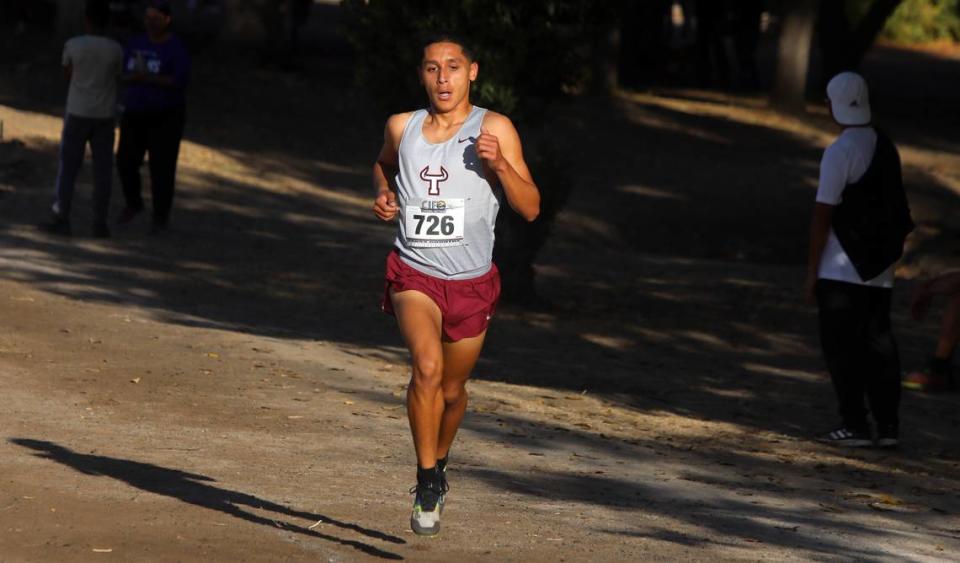 Matilda Torres High sophomore Benjamín Fernández placed second (15:48.99) in the Division IV race at the CIF Central Section cross country championships at Woodward Park on Nov. 16, 2023.