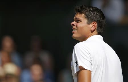 Britain Tennis - Wimbledon - All England Lawn Tennis & Croquet Club, Wimbledon, England - 10/7/16 Canada's Milos Raonic during the mens singles final against Great Britain's Andy Murray REUTERS/Andrew Couldridge