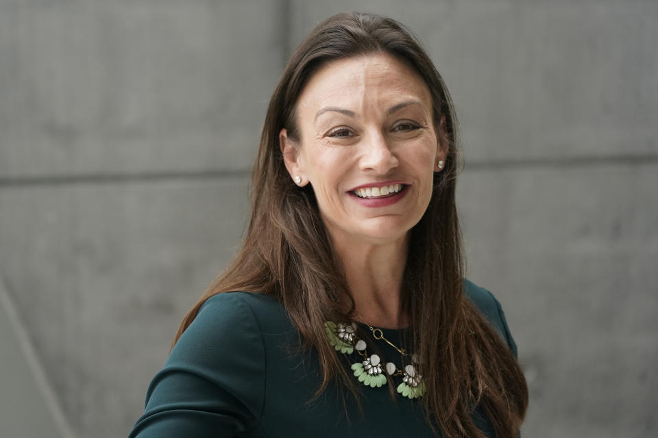 FILE - Florida Commissioner of Agriculture and Consumer Services Nikki Fried speaks during an interview, April 21, 2022, at the Phillip & Patricia Frost Museum of Science in Miami. (AP Photo/Wilfredo Lee, File)