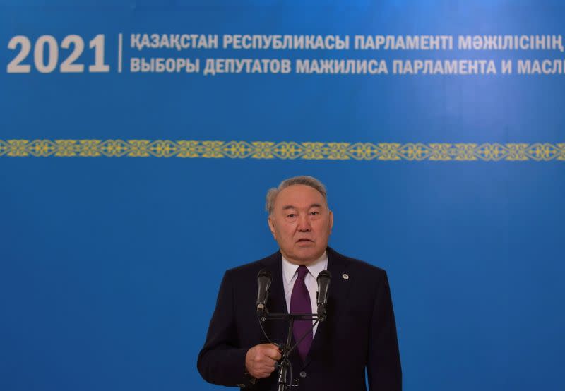 Kazakhstan's Former President Nazarbayev votes during parliamentary election in Nur-Sultan