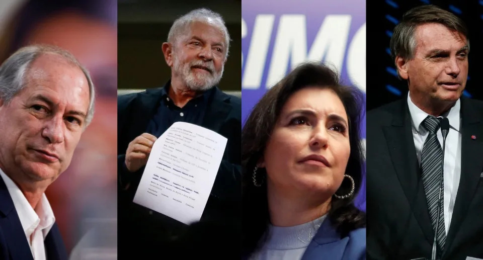 Ciro Gomes, Lula, Simone Tebet e Jair Bolsonaro são os candidatos mais bem colocados nas pesquisas (REUTERS/Adriano Machado/MIGUEL SCHINCARIOL/AFP via Getty Images/)