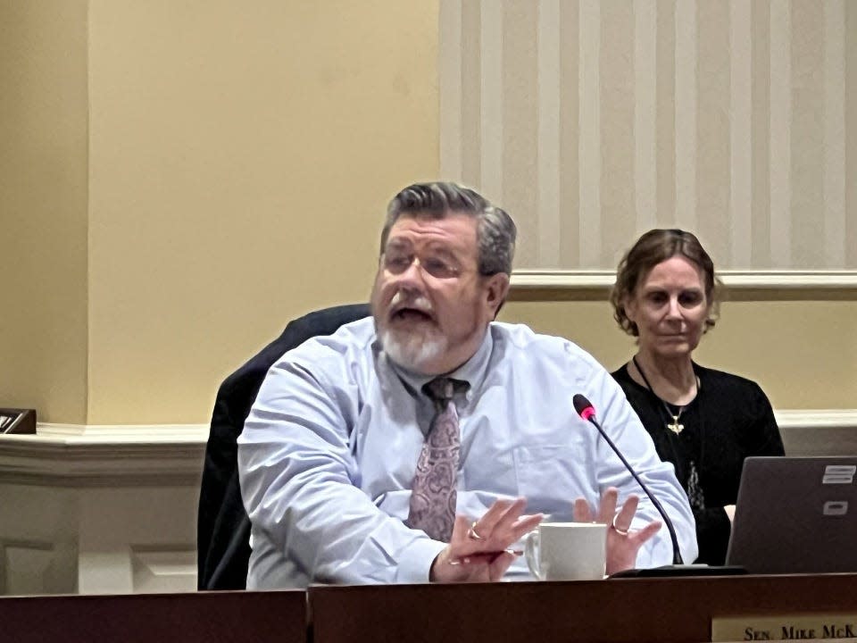 State Sen. Mike McKay, R-Garrett/Allegany/Washington, speaks during a hearing on the "End-of-Life Option" bill in Annapolis on Feb. 8, 2024. “Maryland became the thirty-eighth state to outlaw physician-assisted suicide” in 1999, the bill’s fiscal note said.